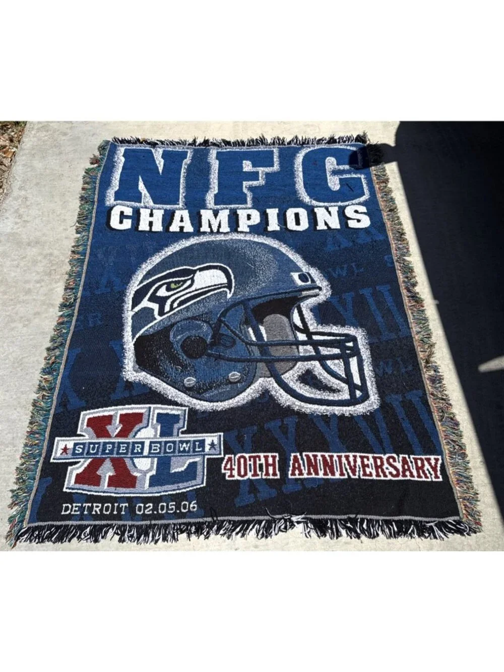 Seattle Seahawks 2005 NFC CHAMPIONS SuperBowl XL Woven Throw Blanket 4' x 5'